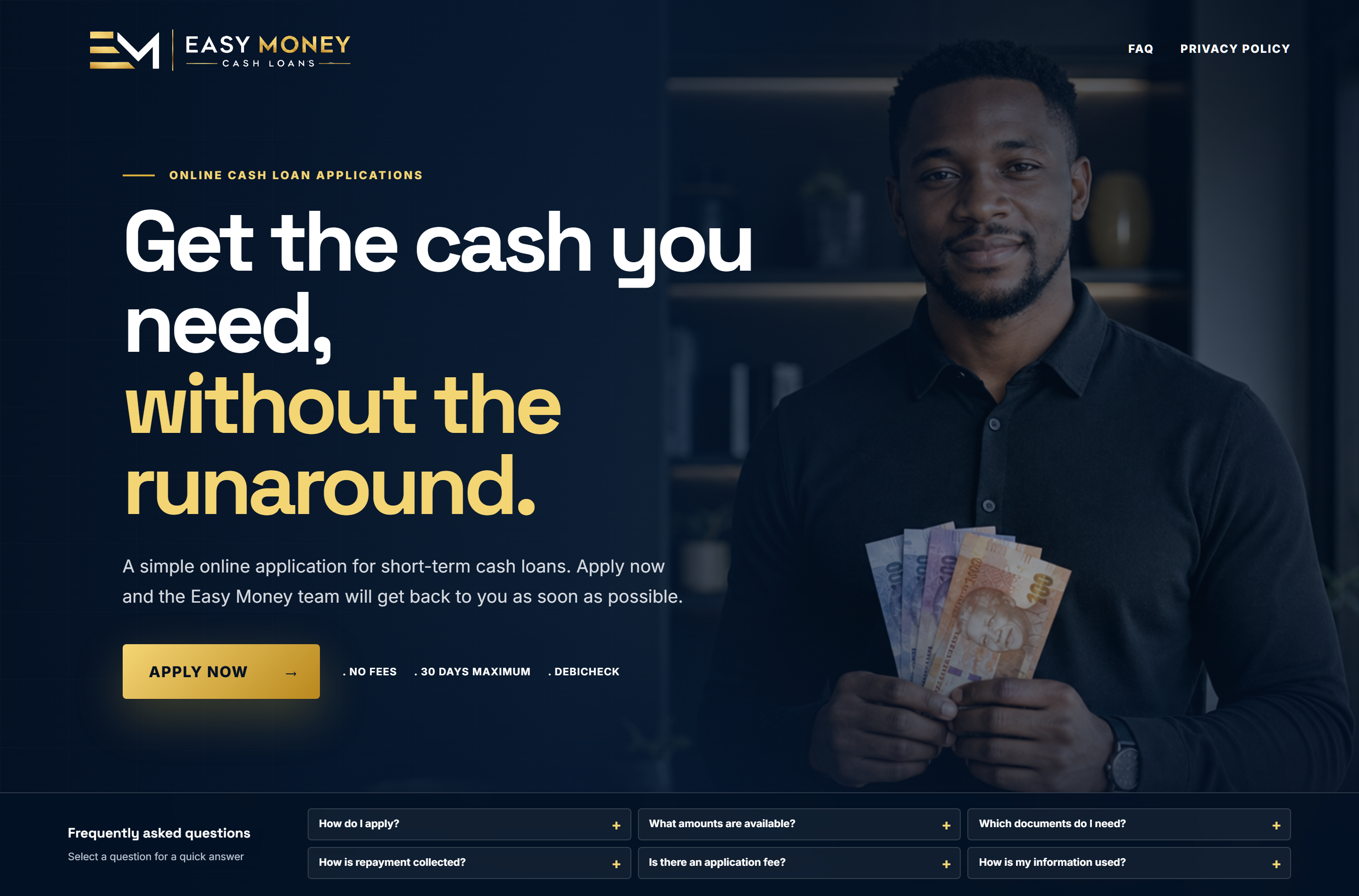 Easy Money desktop website preview