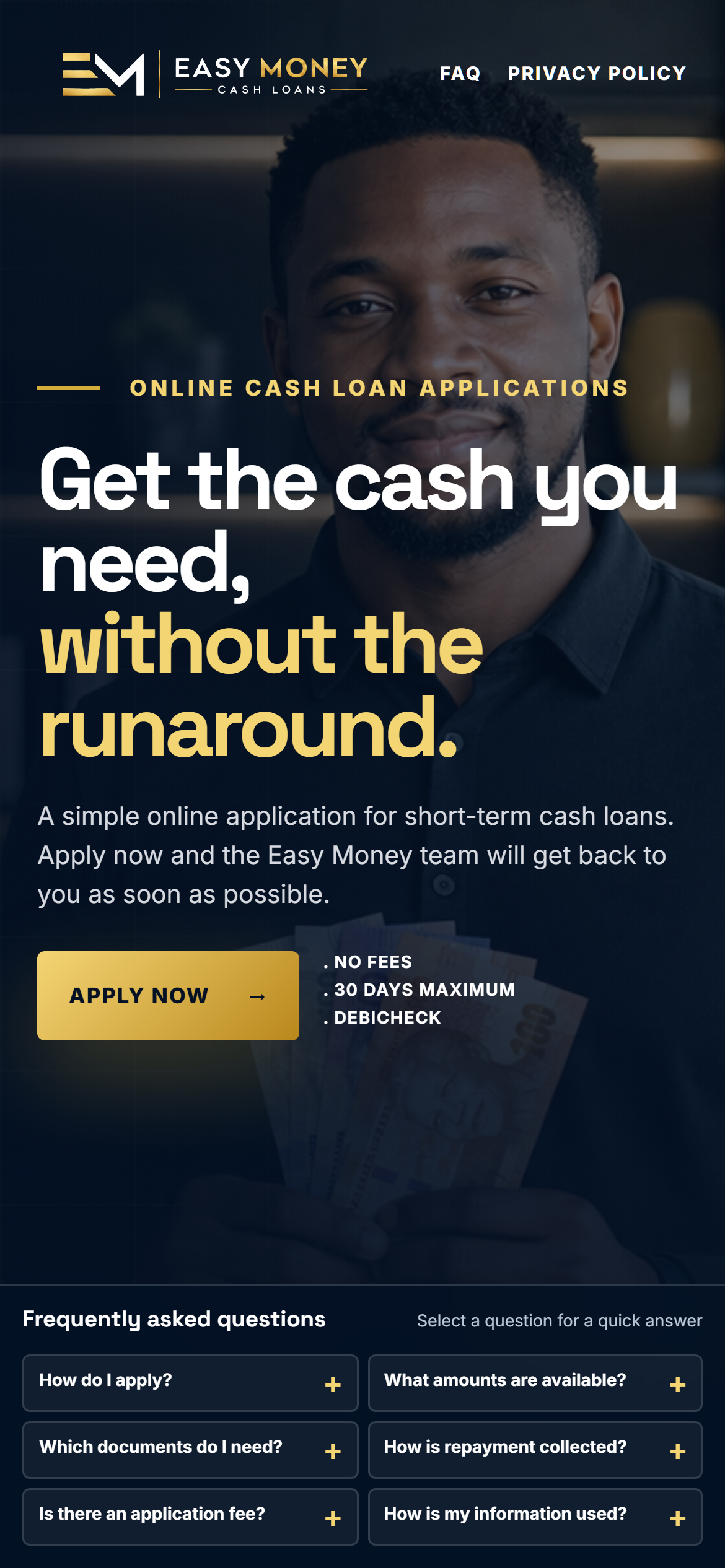 Easy Money mobile website preview