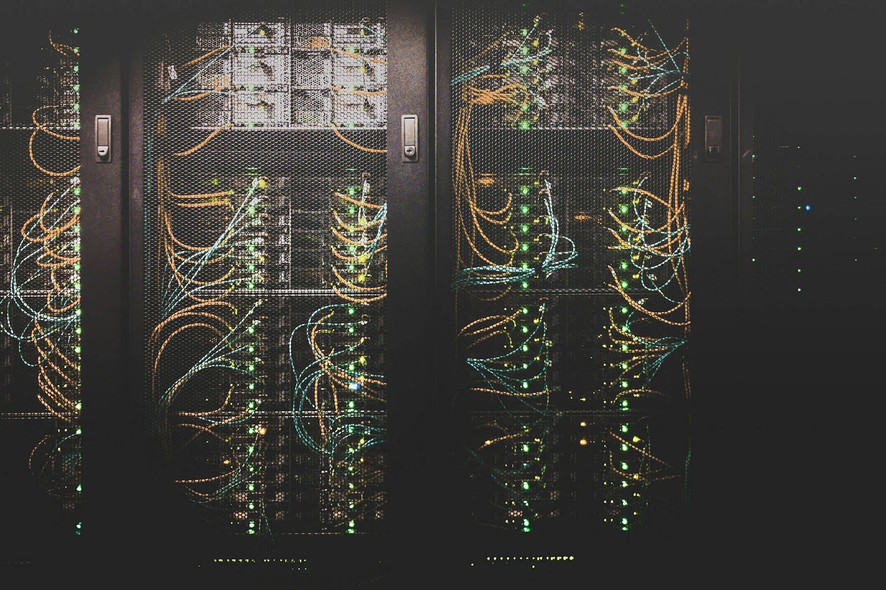 Physical server racks in a working data centre